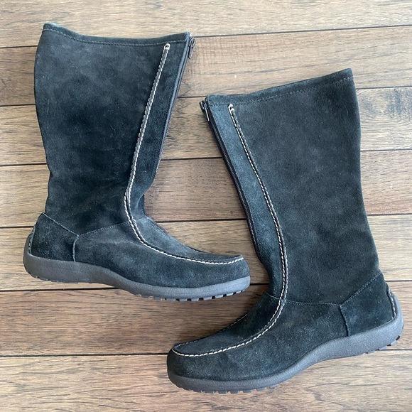 Black Suede Boots with White Stitching - Picture 7 of 7